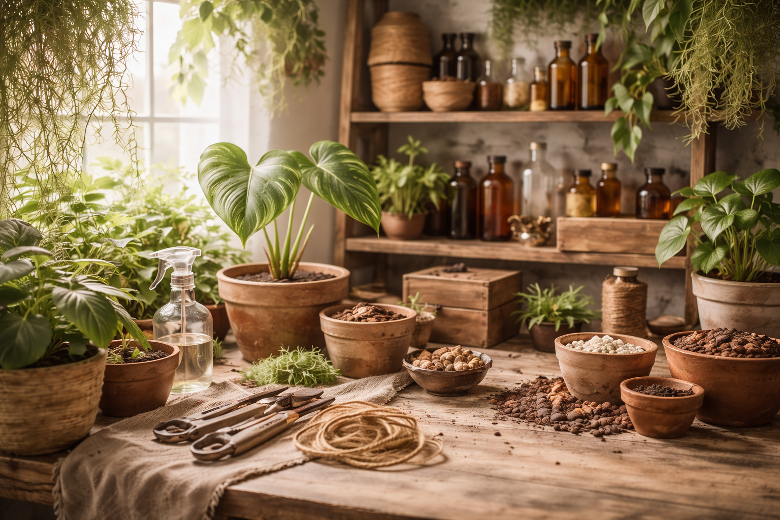 Lush indoor plant collection at Potter's Hand Botanicals